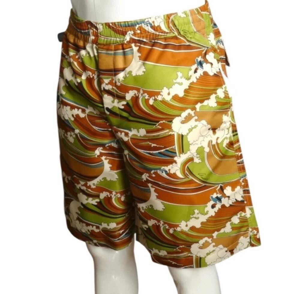 Men's Gucci Green & Brown Wave-Print Swim Board Shorts size 54/XXL made in Italy